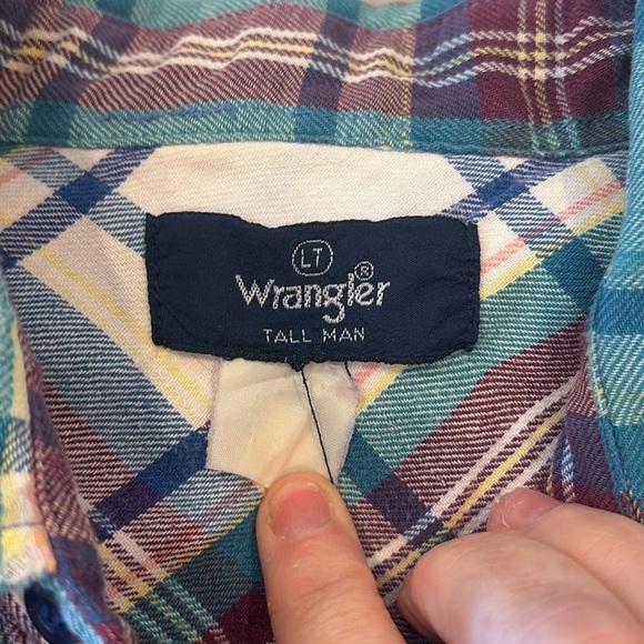 Wrangler Mens Vintage LT Plaid Flannel Western Long Sleeve Shirt - Picture 2 of 5